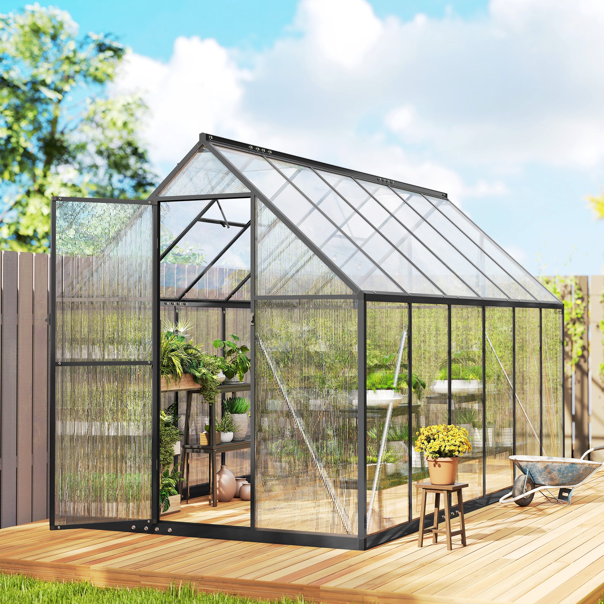 Outsunny Polycarbonate Walk-in Greenhouse - Thumbnail 3