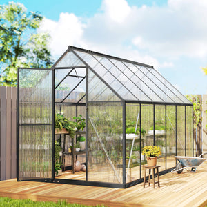 11x6 ft Polycarbonate Greenhouse with Swing Door and Two Adjustable Roof Vents, Aluminum Walk-in Greenhouse Outdoor Greenhouse for Patio Garden Backyard, Black