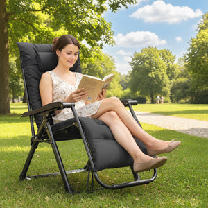 Reclining Zero Gravity Chair with Adjustable Backrest, Folding Garden Sun Lounger, Outdoor Recliner with Removable Cushion and Headrest, Black