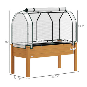 Raised Garden Bed with PE Greenhouse Cover Outdoor Elevated Wood Planter Box for Herbs and Vegetables, Use for Patio, Backyard, Balcony, 48 x 22 x 46 inch, Sand