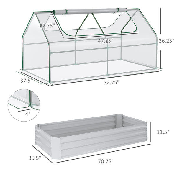 Outsunny 6 x 3 x 1ft Raised Garden Bed with Mini Greenhouse, Galvanized Raised Garden Bed with Cover for Herbs and Vegetables, Small Greenhouse for Patio Garden Balcony, Clear and Light Gray