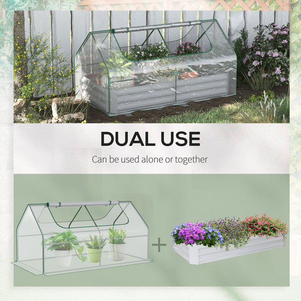 Outsunny 6 x 3 x 1ft Raised Garden Bed with Mini Greenhouse, Galvanized Raised Garden Bed with Cover for Herbs and Vegetables, Small Greenhouse for Patio Garden Balcony, Clear and Light Gray