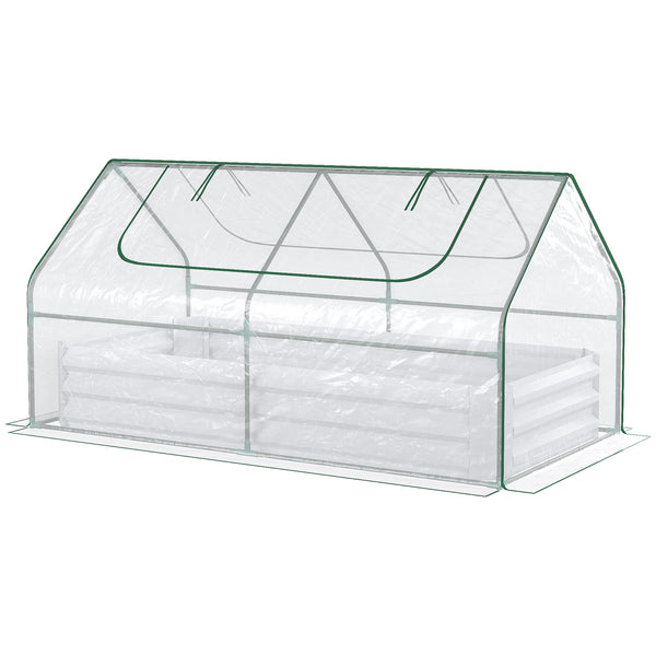 Outsunny 6 x 3 x 1ft Raised Garden Bed with Mini Greenhouse, Galvanized Raised Garden Bed with Cover for Herbs and Vegetables, Small Greenhouse for Patio Garden Balcony, Clear and Light Gray