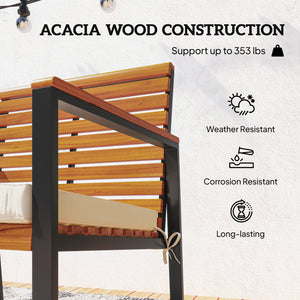 Outdoor Rocking Chair Set of 2, Acacia Wood Outdoor Rockers with Armrests, Cushion, Patio Wooden Rocking Chair Set for Garden, Balcony, Porch, 353 lbs. Capacity, Cream White