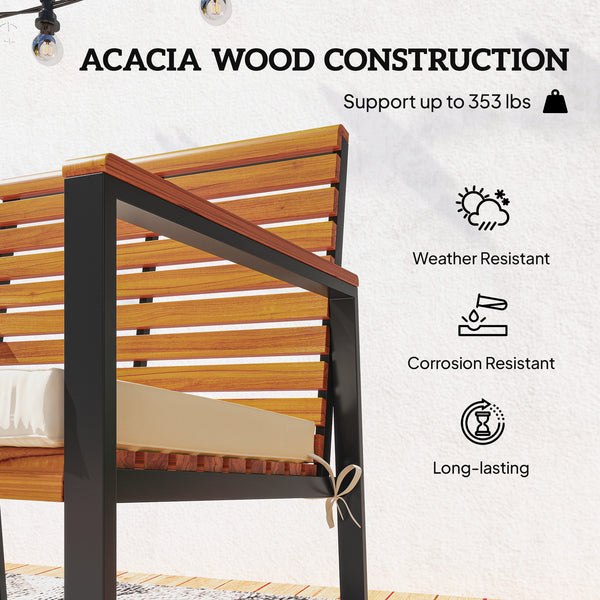 Outdoor Rocking Chair Set of 2, Acacia Wood Outdoor Rockers with Armrests, Cushion, Patio Wooden Rocking Chair Set for Garden, Balcony, Porch, 353 lbs. Capacity, Cream White