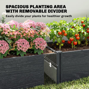 Vinyl Raised Garden Bed Kit, 6.5 x 2 x 1ft Elevated Garden Box with Divider, Open Bottom, Screwless Outdoor Planter Box for Flowers Herbs, DIY Assembly, Grey Wood Effect