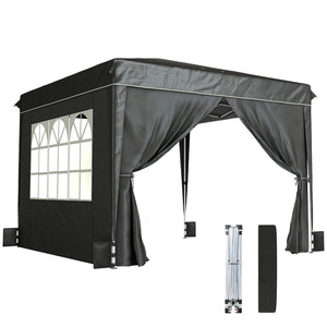 10 x 10 ft Pop Up Canopy Tent with Sidewalls, UPF50+ Outdoor Portable Instant Canopy Shelter with Carry Bag, Sandbags, Adjustable Height for  Parties, Events, Camping, Black