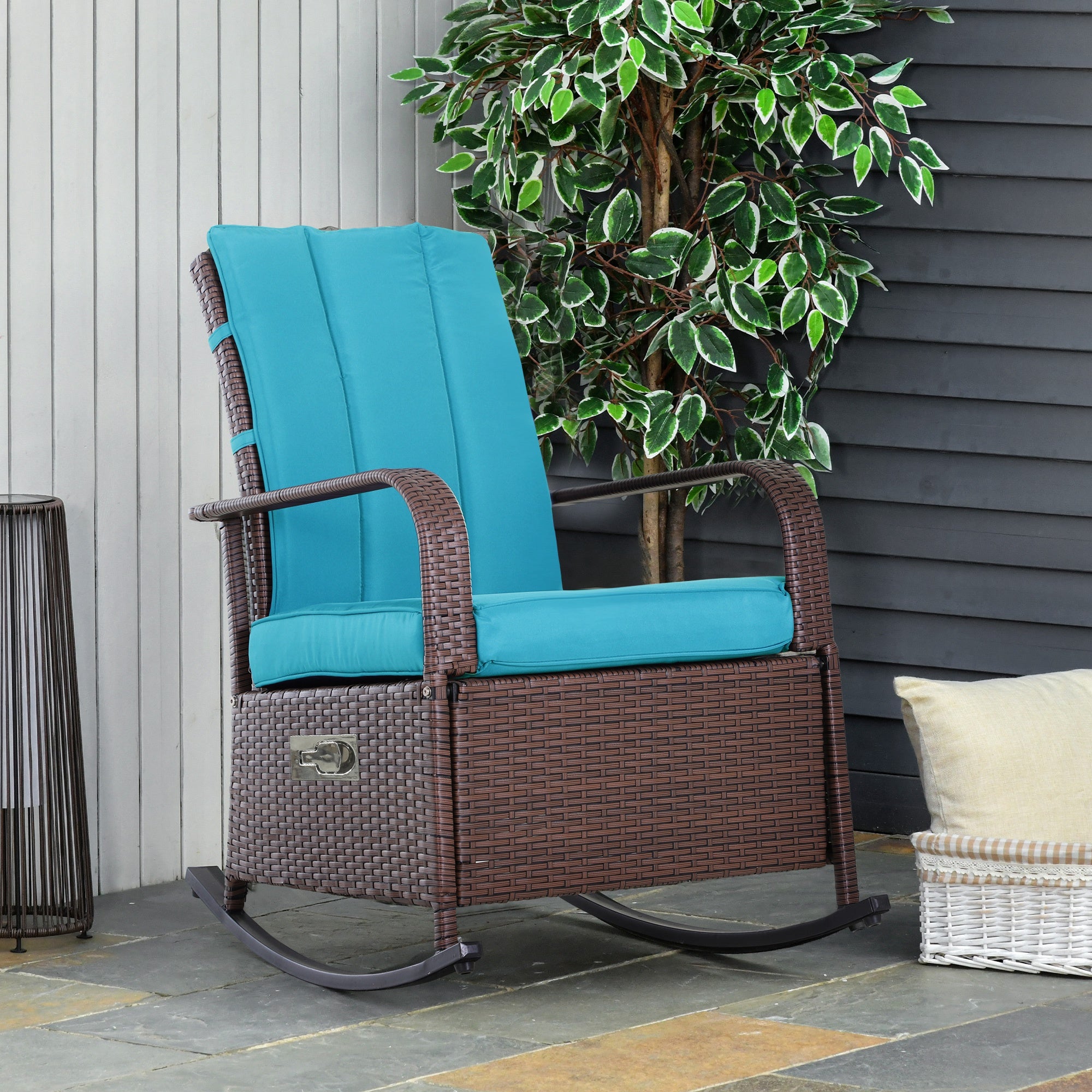 Rocking Chair With Rattan Outdoor Recliner Chairs Outsunnny