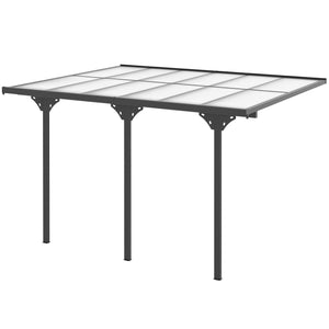 Outsunny 12' x 10' Outdoor Polycarbonate Pergola, Transparent UV Blocking Awning, Hardtop Deck Gazebo with Adjustable Posts and Height, Aluminum, Gray