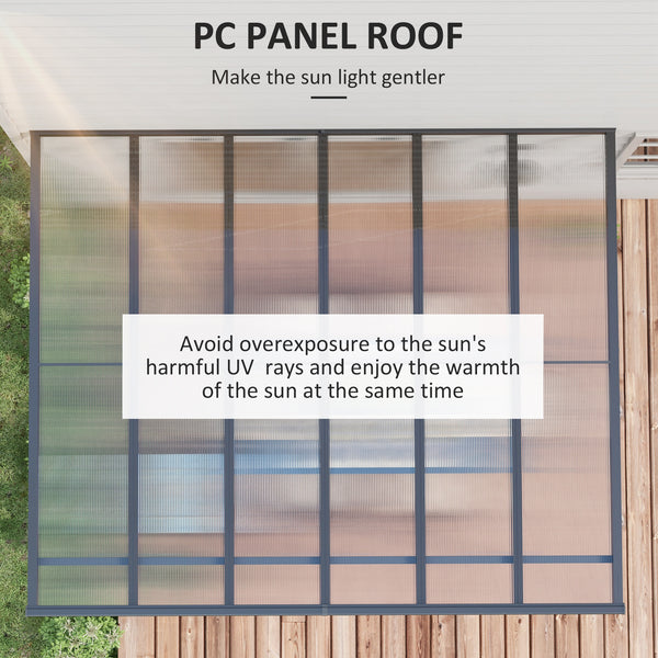 Outsunny 12' x 10' Outdoor Polycarbonate Pergola, Transparent UV Blocking Awning, Hardtop Deck Gazebo with Adjustable Posts and Height, Aluminum, Gray