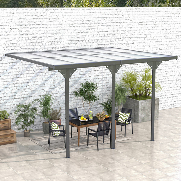 Outsunny 12' x 10' Outdoor Polycarbonate Pergola, Transparent UV Blocking Awning, Hardtop Deck Gazebo with Adjustable Posts and Height, Aluminum, Gray