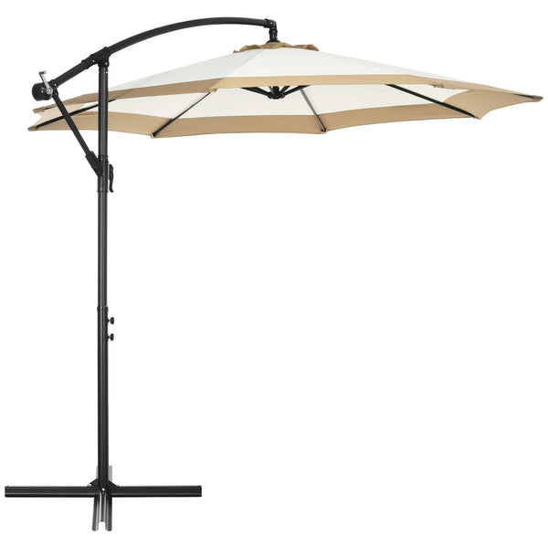 Outsunny 10FT Cantilever Umbrella, Offset Patio Umbrella with Crank and Cross Base for Deck, Backyard, Pool and Garden, Hanging Umbrellas, Tan