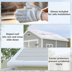 6 x 5ft Garden Shed, Plastic Shed with Floor, Window, Lockable Doors and Vents, Wood Effect Resin Tool Shed for Outdoor Patio, Light Grey