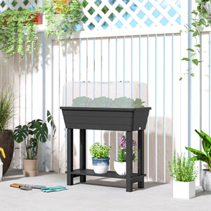 41L Self Watering Raised Garden Bed with Ventilation Transparent Lid Greenhouse, Storage Shelf, Planter Box with Water Level Indicator, 29.5" x 14.2" x 36.2", Black