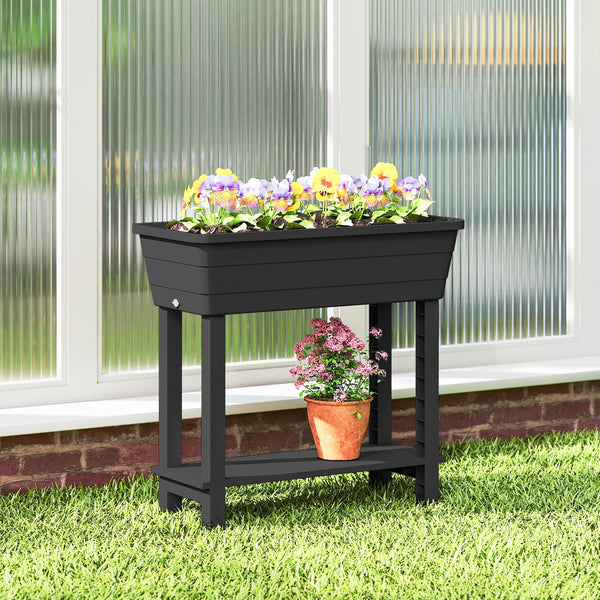 41L Self Watering Raised Garden Bed with Ventilation Transparent Lid Greenhouse, Storage Shelf, Planter Box with Water Level Indicator, 29.5" x 14.2" x 36.2", Black