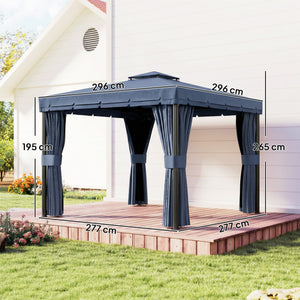 3 x 3(m) Patio Gazebo Canopy Garden Pavilion Tent Shelter Marquee with 2 Tier Water Repellent Roof, Mosquito Netting and Curtains, Aluminium Frame, Dark Blue