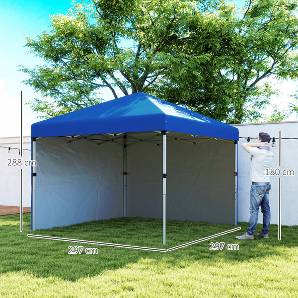 3 x 3 (M) Pop Up Gazebo, UPF 30+ with 2 Sidewalls, Leg Weight Bags and Wheeled Bag, Height Adjustable Party Tent Event Shelter for Garden, Patio, Blue