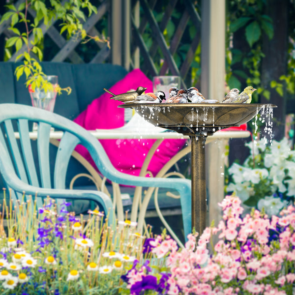 Outsunny 28" Antique Bird Bath with Pedestal Flower Planter Base, Vintage Style Decorative Birdbath & Bird Feeder Bowl, Decoration Yard Statue, Bronze