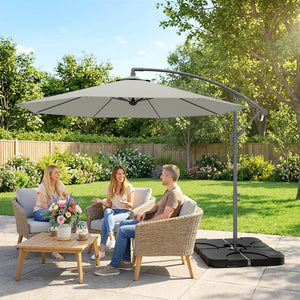 3 m Cantilever Parasol with Umbrella Weights, Cross Base, Offset Outdoor Umbrella with Protective Cover, Crank Handle, Hanging Sun Shade, Light Grey