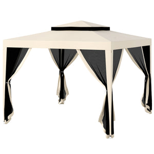 10' x 10' Canopy Tent, Party Tent with Mesh Netting and Double Tier Roof for Backyard, Garden, Patio, Outdoor, Beige