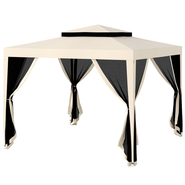 10' x 10' Canopy Tent, Party Tent with Mesh Netting and Double Tier Roof for Backyard, Garden, Patio, Outdoor, Beige