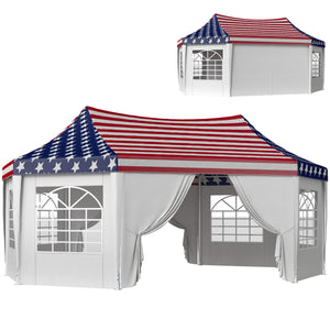22.3 x 16.4 ft Party Tent, Heavy Duty Event Tent with Sidewalls, 2 Doors and 6 Windows, Outdoor Gazebo Shelter for Wedding, Party, American Flag
