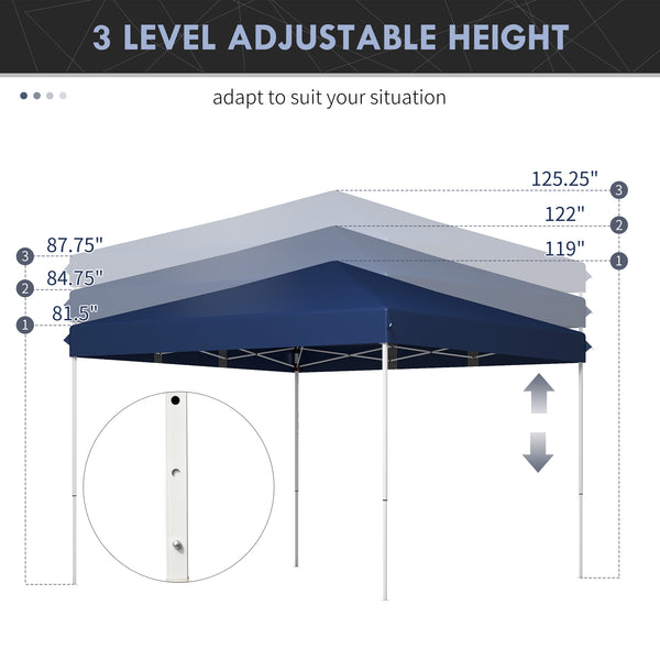 Outsunny 13' x 13' Pop Up Canopy Tent, Instant Sun Shelter, Tents for Parties, Height Adjustable for Outdoor, Garden, Patio, Parties, Dark Blue