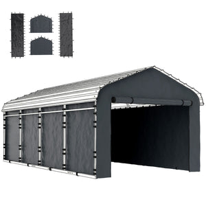 Carport Replacement Sidewall Panels Set of 4 for 10' x 15' Carports, UPF50+ Waterproof PE Tarp Replacement Side Wall Cover with Zipper Door, Top Cover and Frame Not Included, Dark Gray