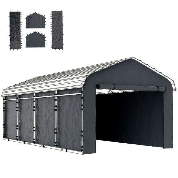 Carport Replacement Sidewall Panels Set of 4 for 10' x 15' Carports, UPF50+ Waterproof PE Tarp Replacement Side Wall Cover with Zipper Door, Top Cover and Frame Not Included, Dark Gray