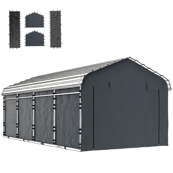 Carport Replacement Sidewall Panels Set of 4 for 10' x 15' Carports, UPF50+ Waterproof PE Tarp Replacement Side Wall Cover with Zipper Door, Top Cover and Frame Not Included, Dark Gray