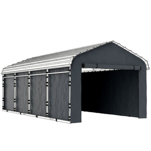 Carport Replacement Canopy Cover Sidewalls for 10' x 15' Carport, UPF50+ Waterproof PE Garage Car Tent Shelter Tarp with Roll up Door, Sidewall ONLY, Dark Grey