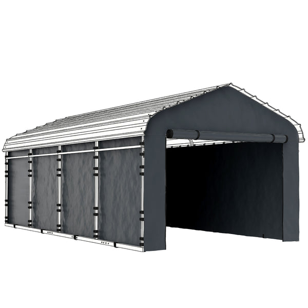 Carport Replacement Canopy Cover Sidewalls for 10' x 15' Carport, UPF50+ Waterproof PE Garage Car Tent Shelter Tarp with Roll up Door, Sidewall ONLY, Dark Grey
