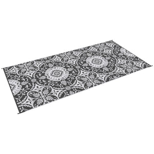 Outsunny Reversible Outdoor Rug, 9' x 18' Waterproof Plastic Straw Floor Mat, Portable RV Camping Carpet, Large Floor Mat for Backyard, Deck, Picnic, Beach, Gray & White Floral