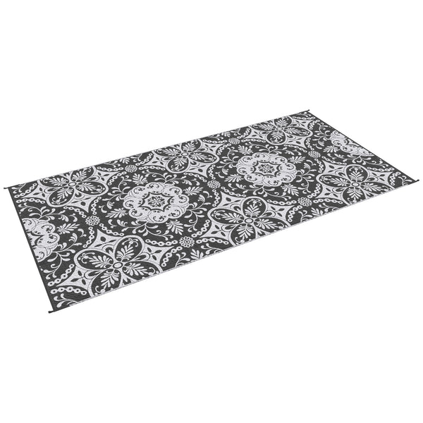 Outsunny Reversible Outdoor Rug, 9' x 18' Waterproof Plastic Straw Floor Mat, Portable RV Camping Carpet, Large Floor Mat for Backyard, Deck, Picnic, Beach, Gray & White Floral