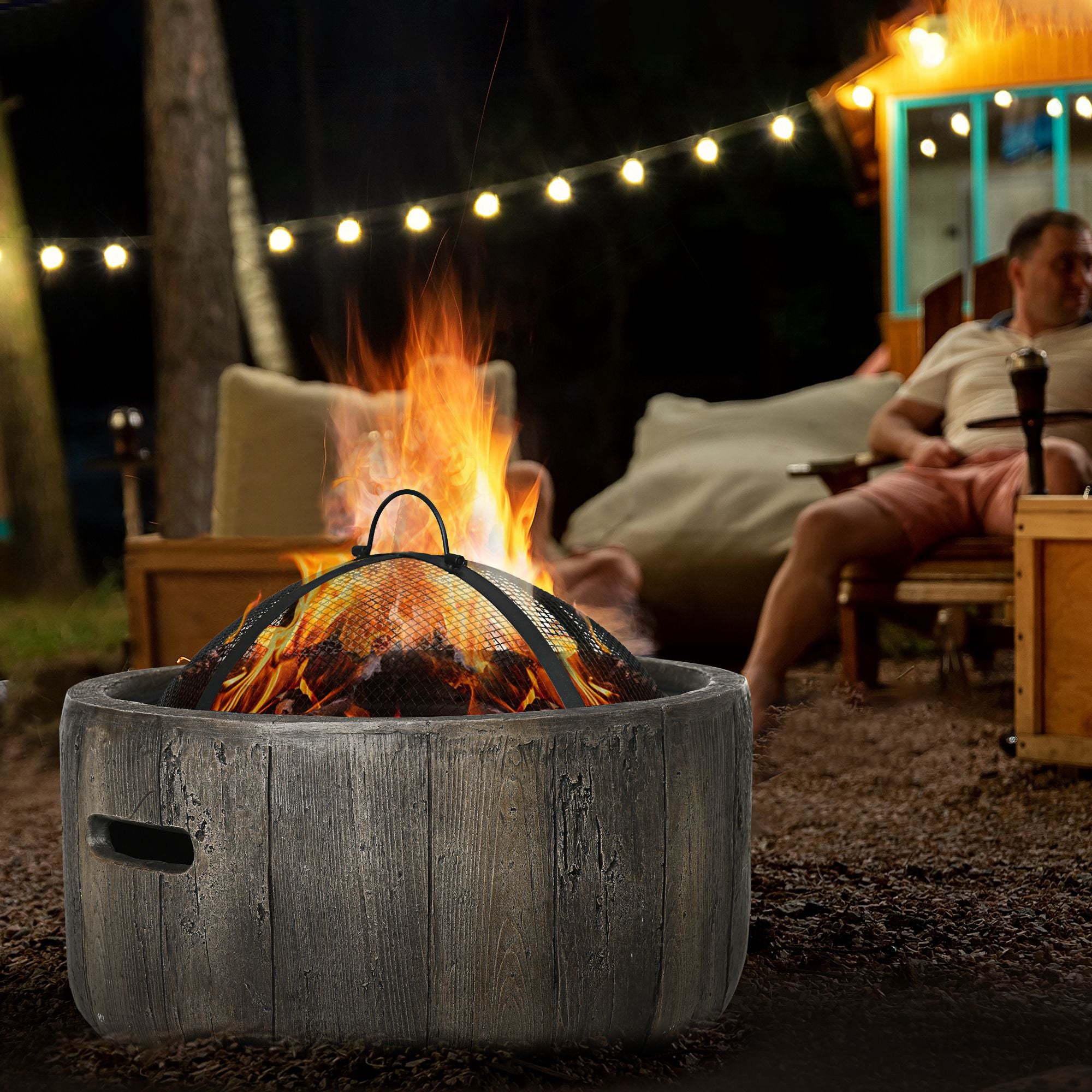 Outsunny 18 Inch Metal Wood Burning Fire Pit with Spark