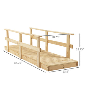 Outsunny 7' Wooden Garden Bridge with Safety Rails, Backyard Footbridge for Ponds, Creeks, Streams, Natural