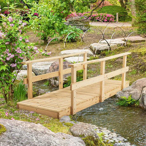 Outsunny 7' Wooden Garden Bridge with Safety Rails, Backyard Footbridge for Ponds, Creeks, Streams, Natural