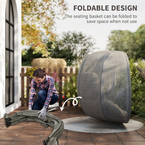Double Egg Chair with Stand, 2 Person Hanging Swing Egg Chair Outdoor Indoor, 528 LBS Capacity Loveseat Hammock Swing with Cushion, Pockets, Khaki