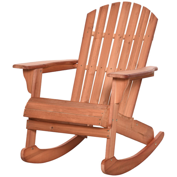 Outsunny Wooden Adirondack Rocking Chair Outdoor Lounge Chair Fire Pit Seating with Slatted Wooden Design, Fanned Back, & Classic Rustic Style for Patio, Backyard, Garden, Lawn, Teak