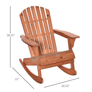 Outsunny Wooden Adirondack Rocking Chair Outdoor Lounge Chair Fire Pit Seating with Slatted Wooden Design, Fanned Back, & Classic Rustic Style for Patio, Backyard, Garden, Lawn, Teak