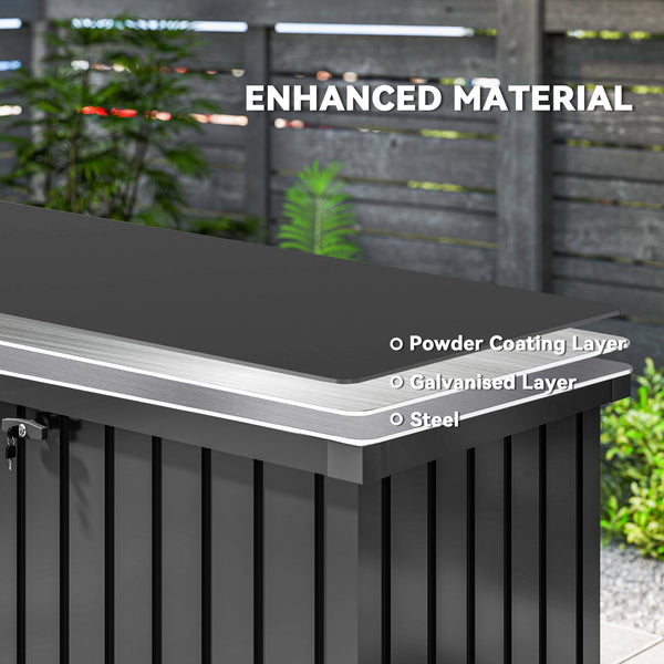 400L Garden Storage Box, Waterproof Metal Outdoor Storage Box with Lockable Lid, Storage Container Furniture Terrace Box, 124 x 66 x 72 cm, Black