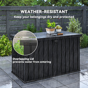 400L Garden Storage Box, Waterproof Metal Outdoor Storage Box with Lockable Lid, Storage Container Furniture Terrace Box, 124 x 66 x 72 cm, Black