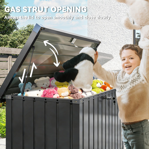 400L Garden Storage Box, Waterproof Metal Outdoor Storage Box with Lockable Lid, Storage Container Furniture Terrace Box, 124 x 66 x 72 cm, Black