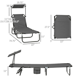 Outsunny Folding Chaise Lounge Pool Lounge Chairs Set of 2, Outdoor Sun Tanning Chairs with Canopy Shade, Reclining Back, Steel Frame and Side Pocket for Beach, Yard, Patio, Dark Gray