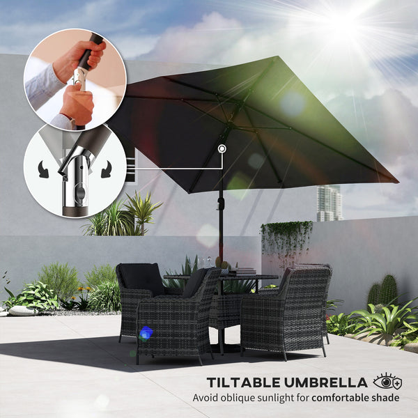 3x2m Garden Parasol, Parasol Umbrella with Crank Handle, Tilt Function, Polyester Canopy, Outdoor Table Umbrella for Patio, Garden, Black