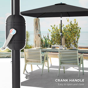 3x2m Garden Parasol, Parasol Umbrella with Crank Handle, Tilt Function, Polyester Canopy, Outdoor Table Umbrella for Patio, Garden, Black