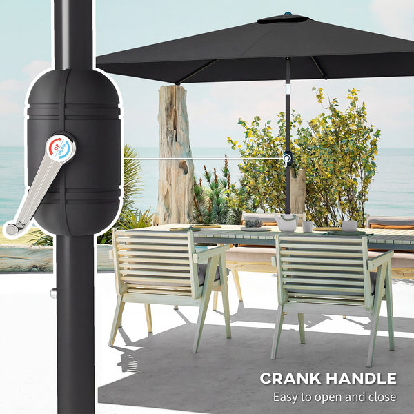3x2m Garden Parasol, Parasol Umbrella with Crank Handle, Tilt Function, Polyester Canopy, Outdoor Table Umbrella for Patio, Garden, Black
