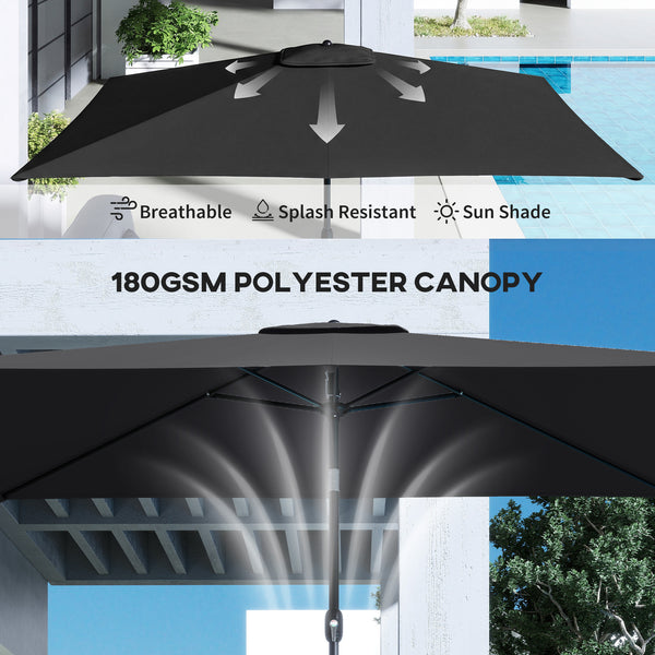 3x2m Garden Parasol, Parasol Umbrella with Crank Handle, Tilt Function, Polyester Canopy, Outdoor Table Umbrella for Patio, Garden, Black