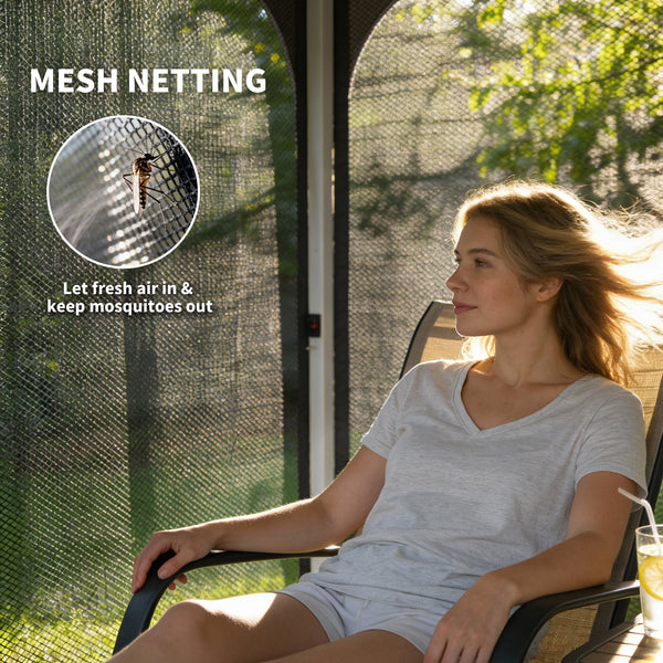 10 x 10 ft Pop Up Canopy Tent with Mosquito Netting, UPF 50+ Central Lock Easy Setup Outdoor Party Tent Instant Canopy with 4 Sandbags, Carry Bag, Dark Grey