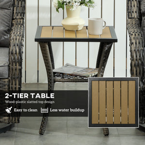 3 Pieces Wicker Patio Furniture Set, Rattan Bistro Set with Swivel Glider Chairs, Cushions, Bistro Table Set Outdoor Patio Conversation Set for Porch Balcony, Grey